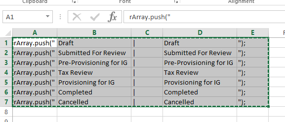 Status option rows in Microsoft Excel