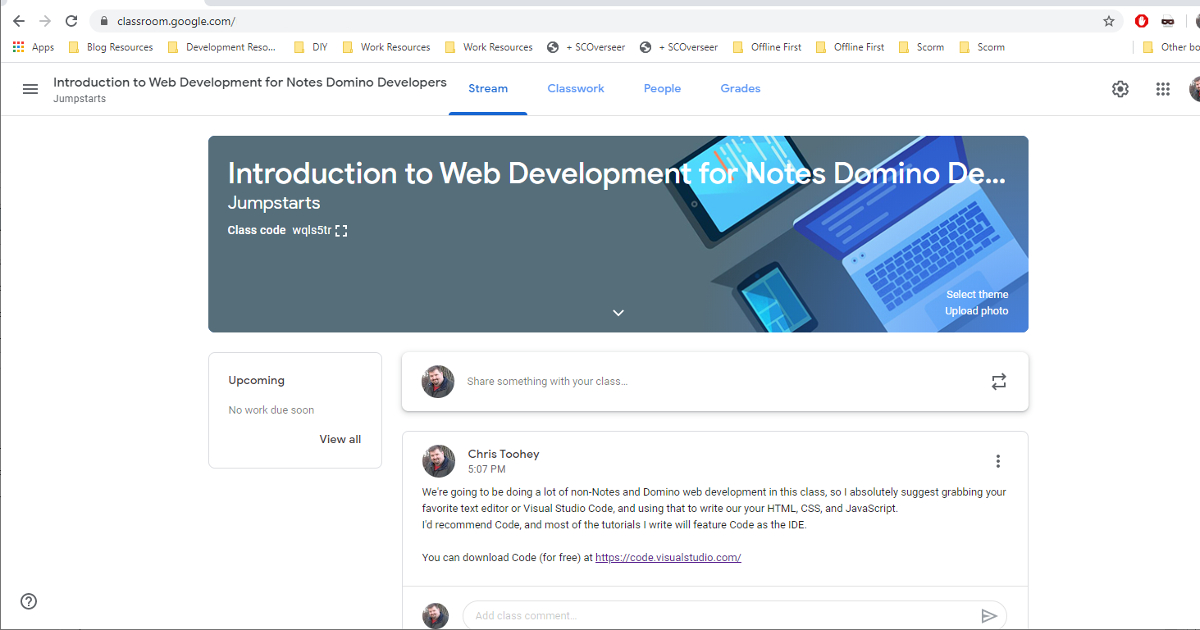 Google Classroom: Introduction to Web Development for Notes Domino Developers