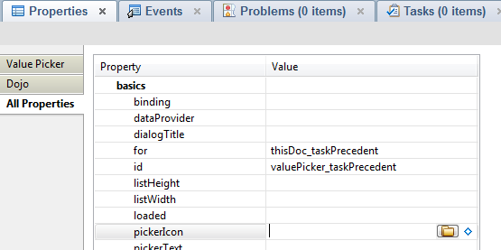 ExtLib Value Picker - Properties pane