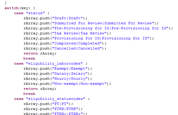 Clean formatted status options in Domino Designer SSJS Editor