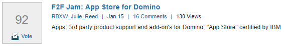 Apps: 3rd party product support and add-on's for Domino; 'App Store' certified by IBM