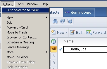 Mailer v1.0 Push Action from the Lotus Notes Client Personal Address Book