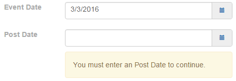 UI Validation Message for 'datepost' Field. 