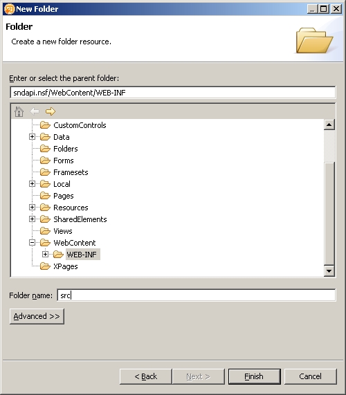 IBM Domino Designer - Package Explorer - Add New Folder
