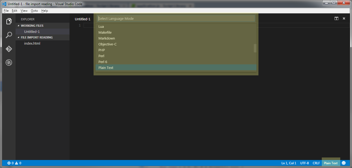 Microsoft Visual Studio Code - Coding Language Selection [highlighted]