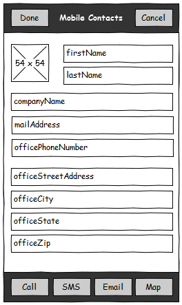 Mobile XPages - 'Contact' Wireframe Mockup